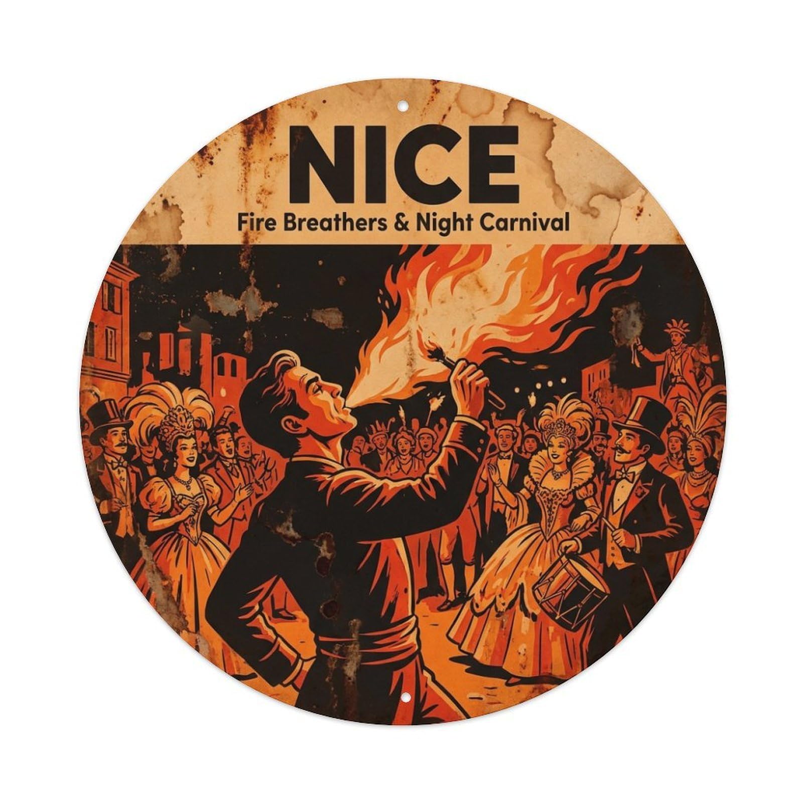 Nice Culture Travel Fire Breathers Night Carnival Metal Tin Sign