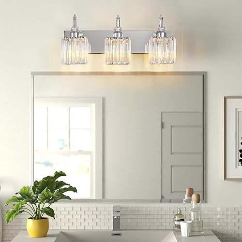 Miniatura 3 de Luces de tocador de cristal cromadas 3 luces modernas para baño