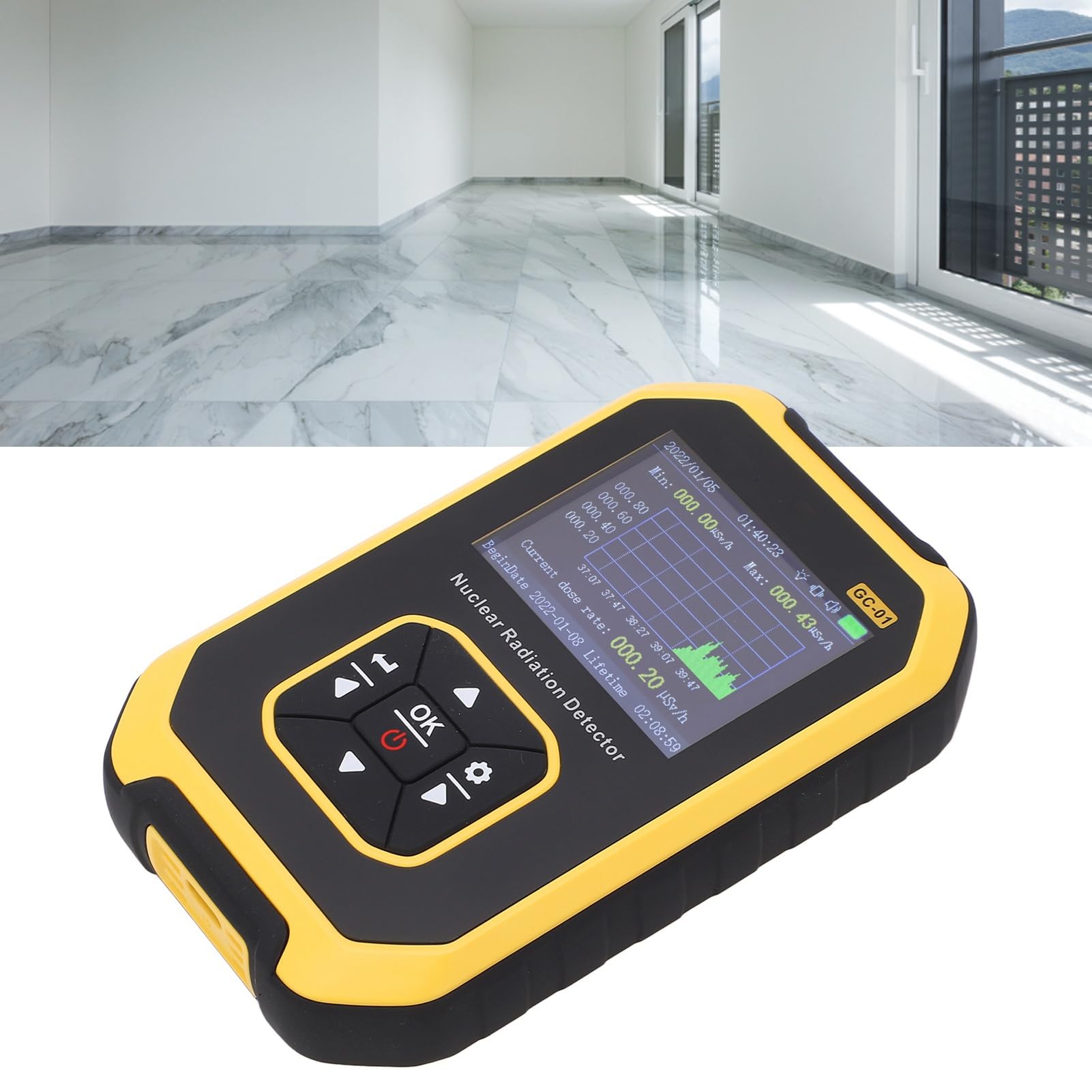 Cocoarm Compteur Geiger, Détecteur de Rayonnement Nucléaire ABS avec écran LCD, 0,00 à 10 000 μSv H, Alarme de Vibration Sonore, pour Tests de Métaux Alimentaires à Rayons X CT, Carrelage, Marbre
