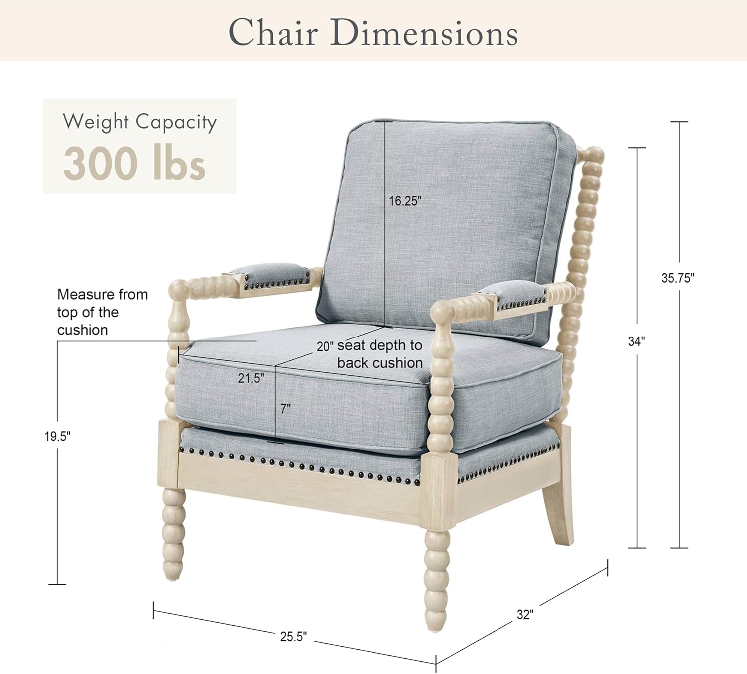 Madison Park Accent Chairs for Living Room Farmhouse Modern Armchair, Solid Wood, Antiqued Finish, Upholstered Seat Removable, Bedroom Lounge for Reading, 25.5" W, Light Blue/Antique Cream