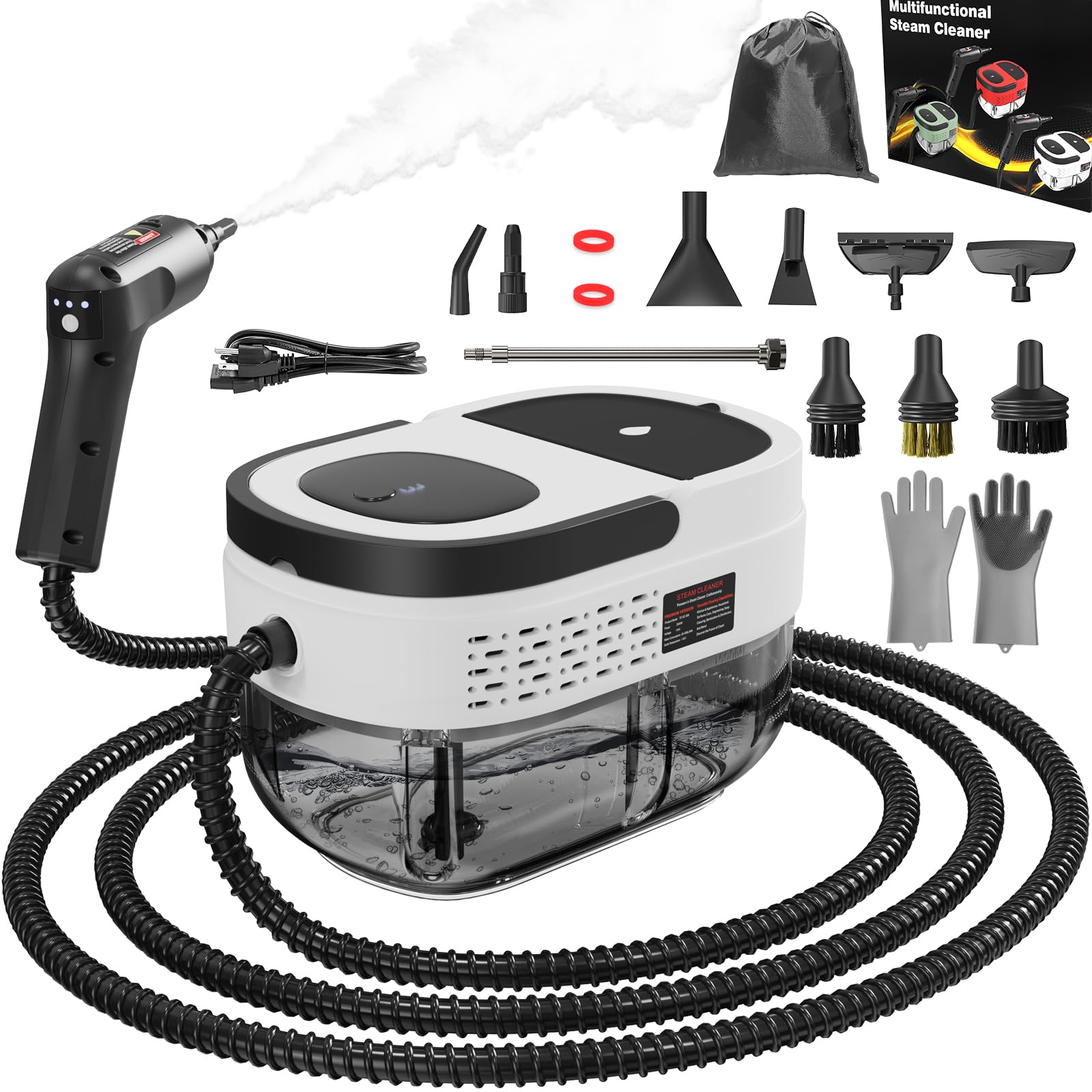 Goyappin Handheld Steam Cleaner for Home, 2500W High Pressure Steam Cleaner for Car Detailing, 3 Steam Levels, 1600Ml Tank, High Heat Steamer for Bed Bugs, Couch, Furniture, Kitchen, Bathroom, Floors