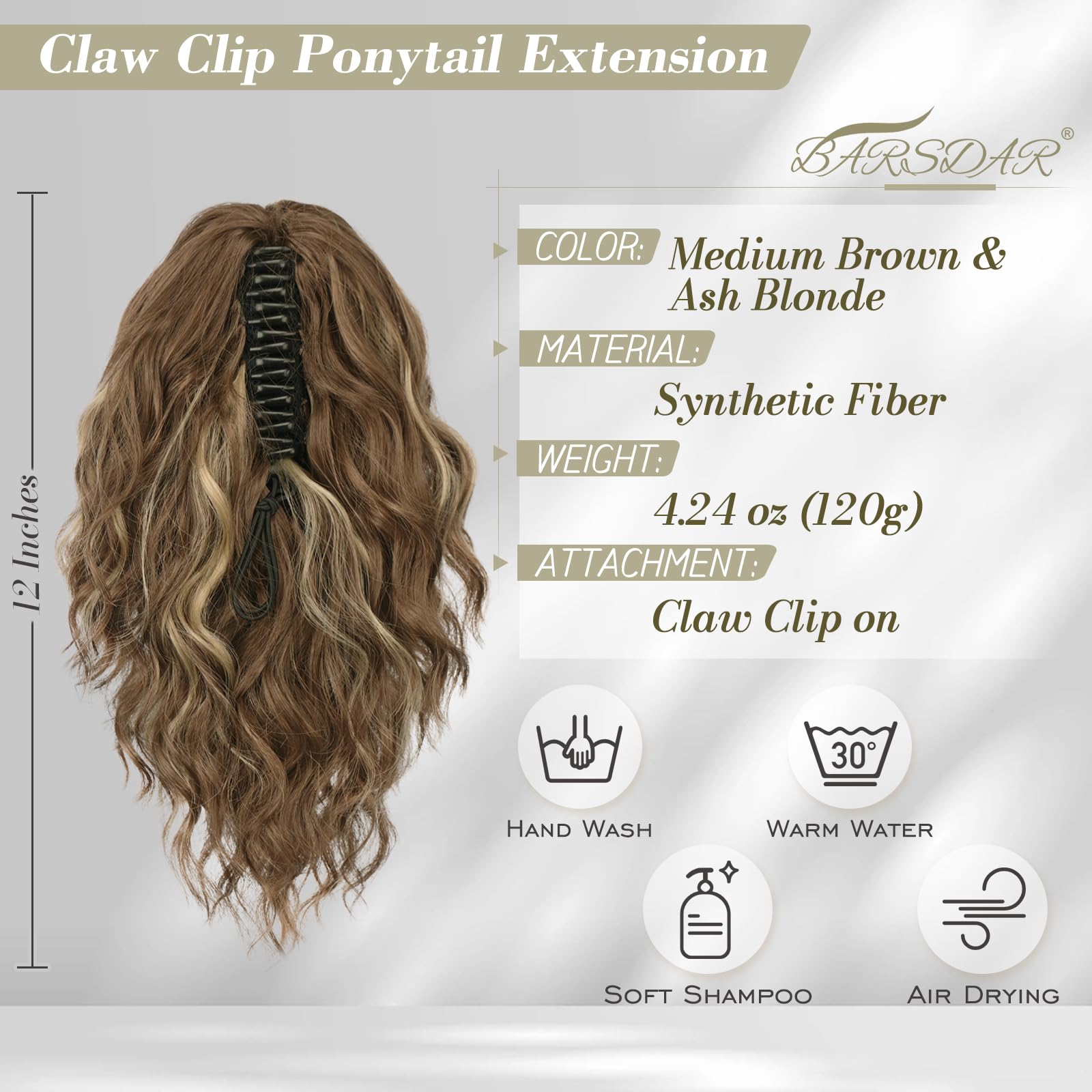 BARSDAR Kurzes Pferdeschwanz Verlängerung 30CM Klauen Clip Wellige Pferdeschwanz Haare Extension Multi Layered Synthetik Clip Pferdeschwanz Haarteil für Damen Mädchen (Braun & Blond)