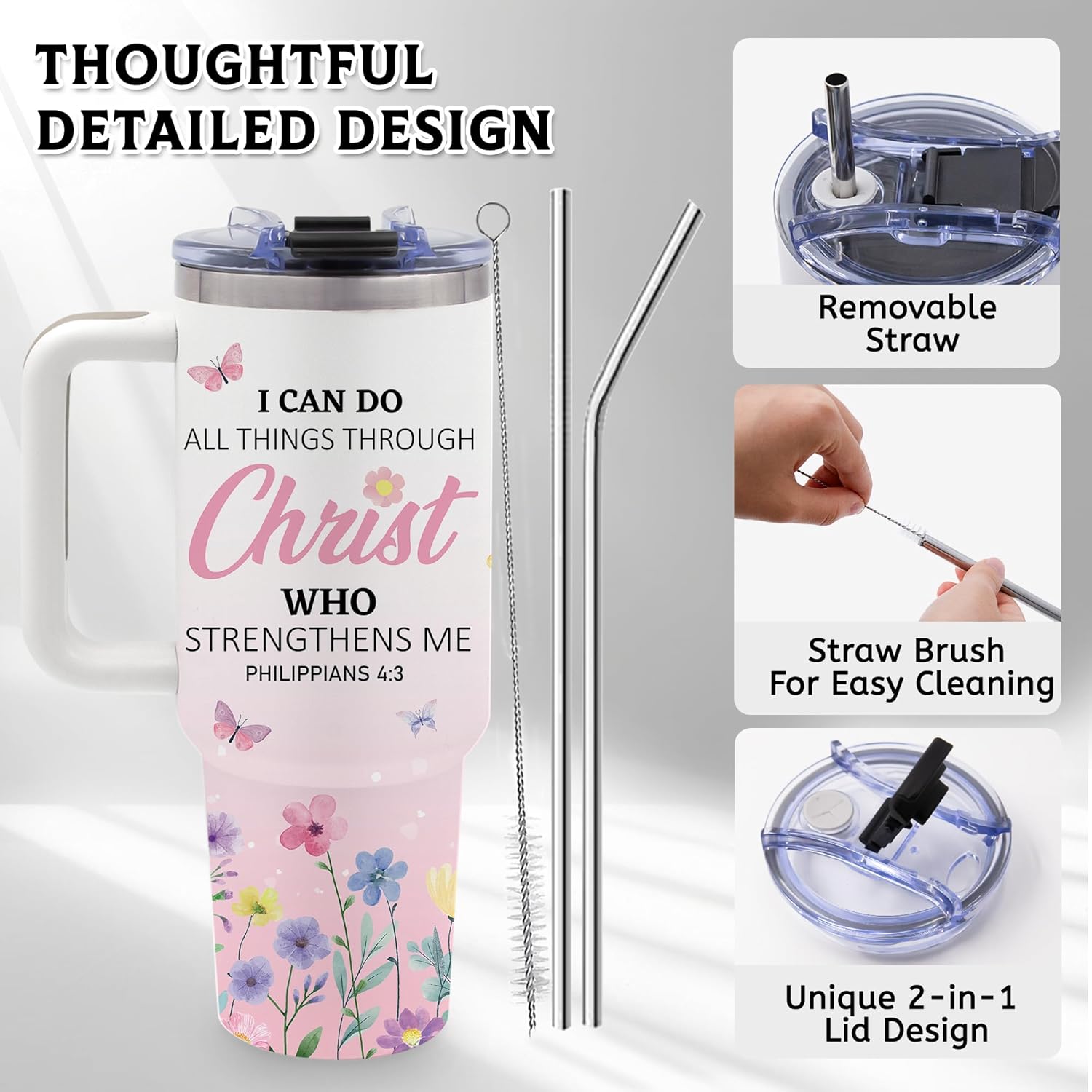 Christian Gifts for Women, 40oz Tumbler with Handle, Faith Gift for Wife, Encouragement Inspirational Gifts for Girls Friends, Christmas Birthday Gift for Mom, Daughter - Image 2