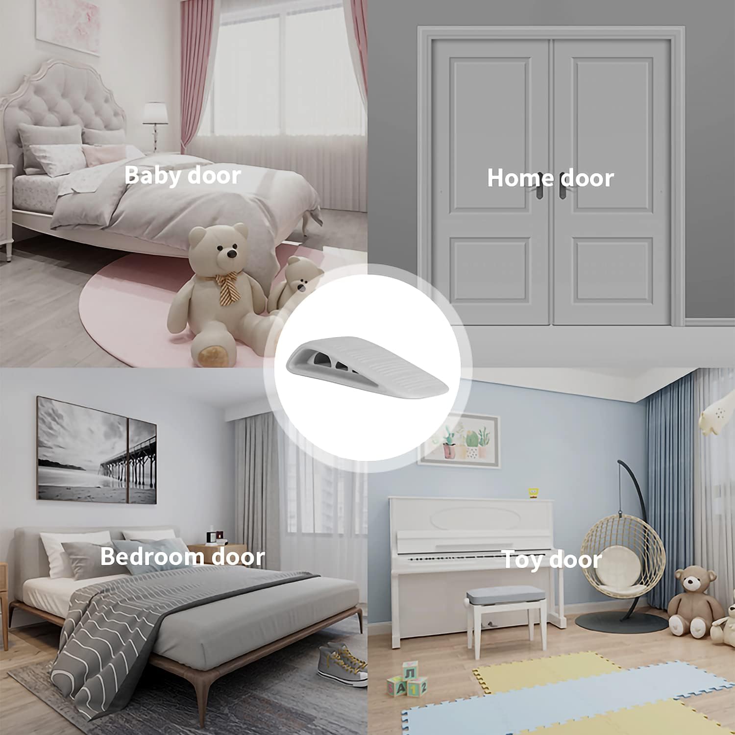 Door Stoppers for Bottom, Rubber and Heavy Duty Door Stop Wedge for Carpet, Concrete, Tile, Linoleum & Wood (3, Grey)