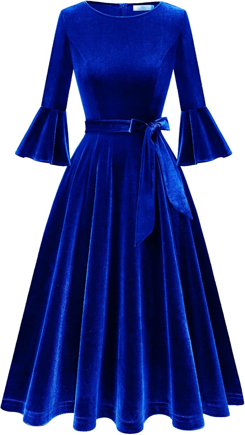 HomRain Women's Church Dresses Modest Bell Sleeve Wedding Guest Cocktail Tea Party Vintage Evening Dress - Image 8