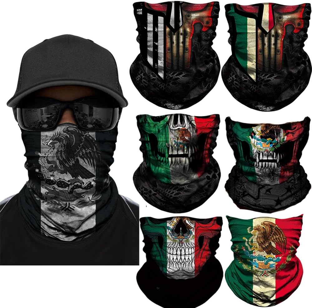 7Pcs Skull Magic Headwear Neck Gaiter Tube Scarf Headbands Mexican Bandana Balaclava for Outdoor Running Cycling Skating Work Out