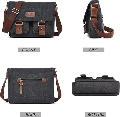 Miniatura 5 de Bolsa de mensajero para hombre, bolso de hombro de lona, bolso cruzado vintage de 13.3 pulgadas para laptop