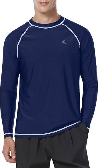 Mens UPF 50+ Rash Guard UV Sun Protection Long Sleeve Swim Shirt | Quick dry, 4-way stretch fabric prevents chafing. Ideal for surfing.