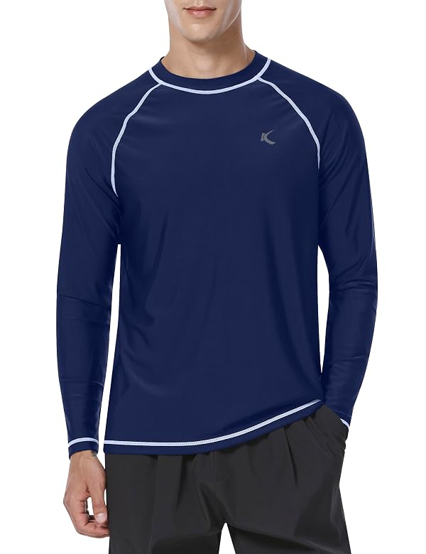 Mens Rash Guard UPF 50+ Swim Shirts UV Sun Protection T-Shirt Quick Dry Long Sleeve Beach Shirts for Fishing, Navy, 3XL by KPSUN - Used condition - US$13.34