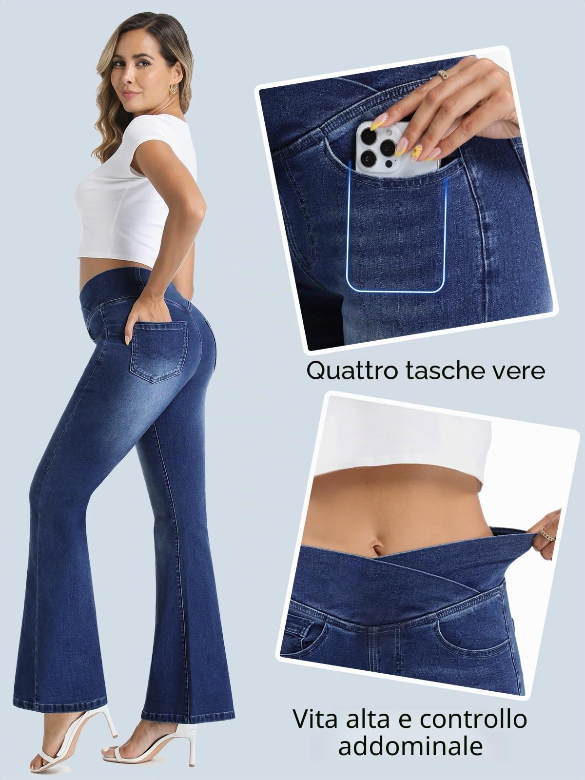 VX VONXURY Jeans Donna Vita Alta Pull On Svasati Modellante con Controllo Pancia Vita a V Bootcut Jeans Morbido Elastico