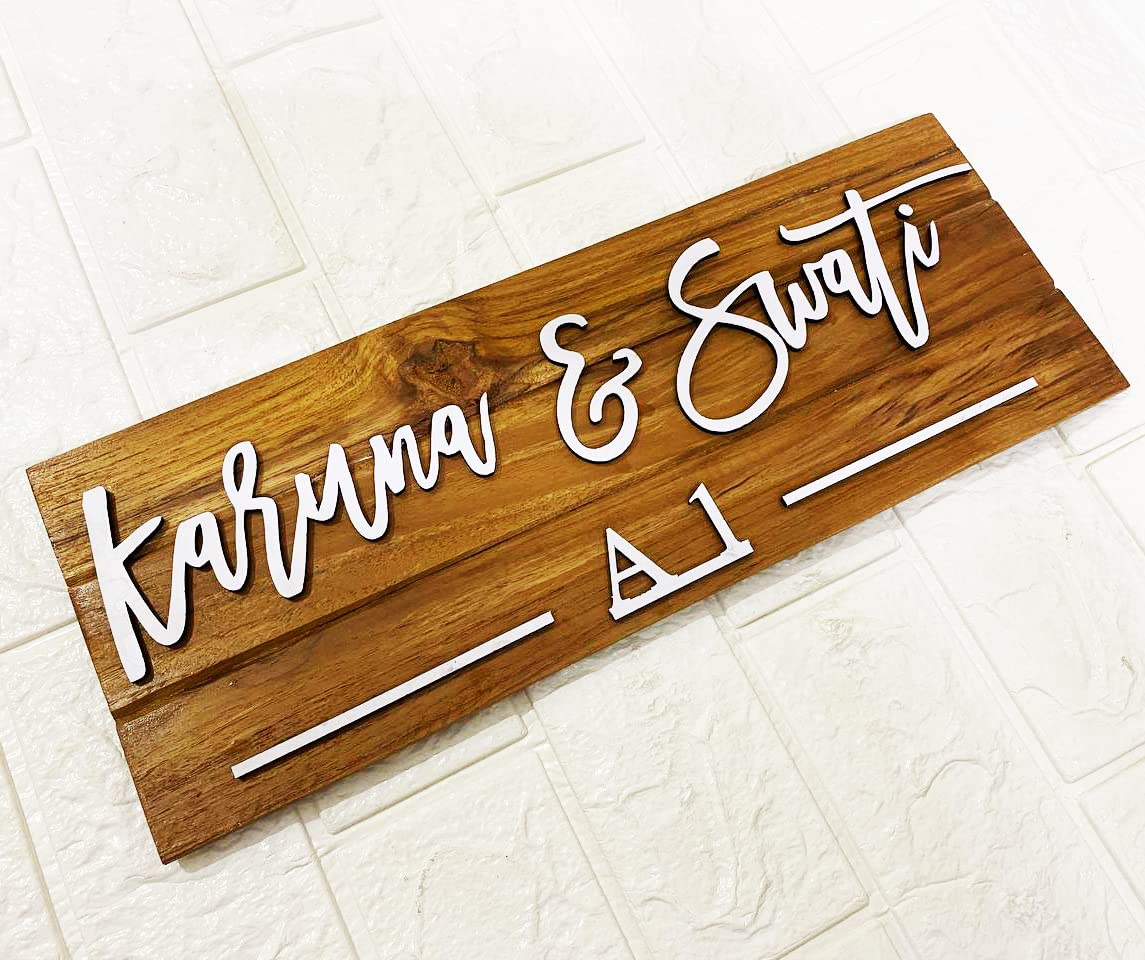 MustHome Name plate for home entrance Wood Personalized Name Plate