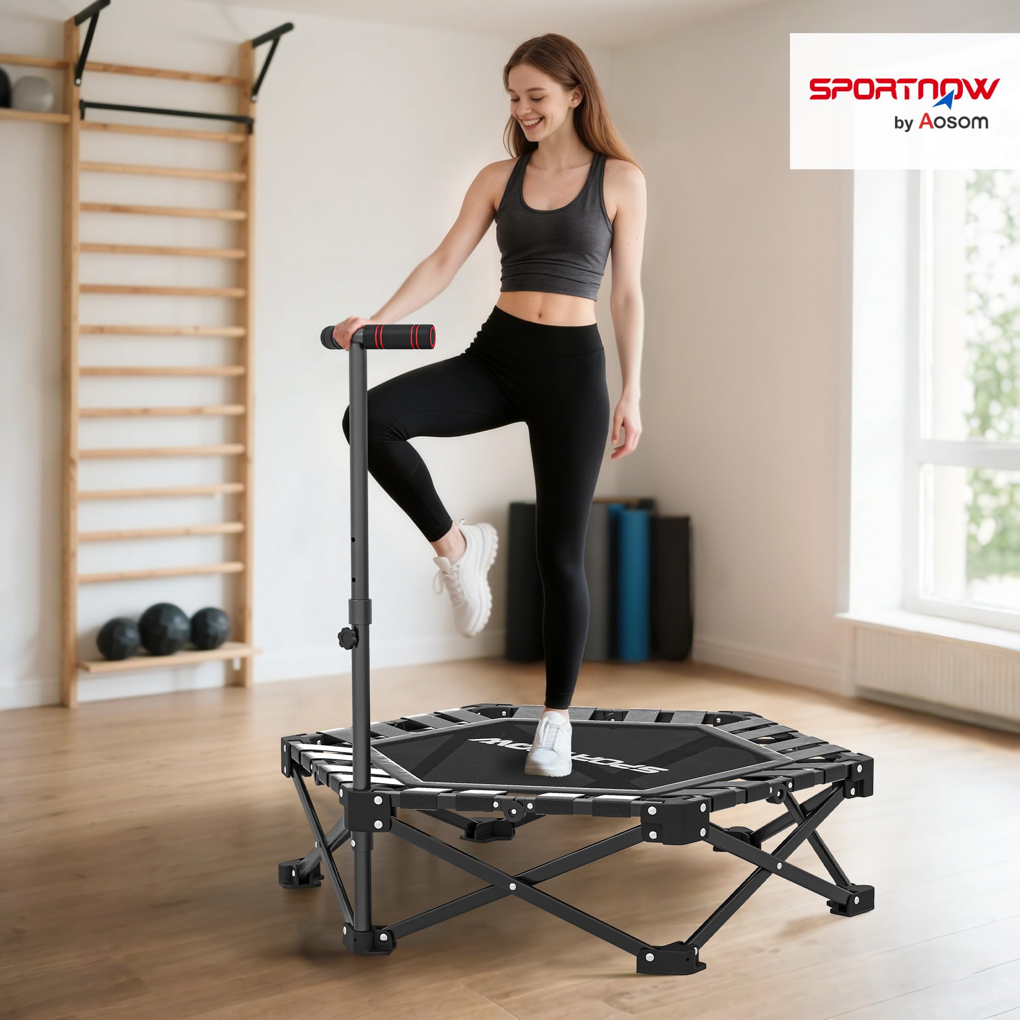 SPORTNOW Trampolino fitness pieghevole, Ø 104 cm, mini trampolino con meccanismo di piegatura rapida, 3 posizioni, regolabile in altezza, borsa di trasporto, trampolino, 120 kg, per interni ed esterni