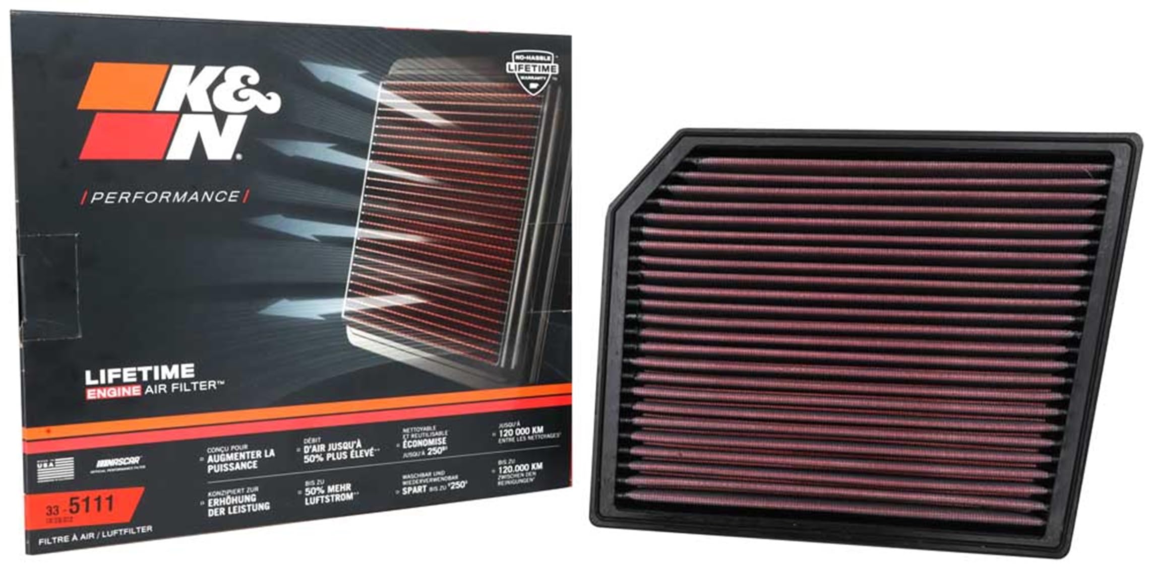 K&N Tauschluftfilter kompatibel mit BMW M135i 2021- / M235i xDrive Gran Coupé 2020- / X2 M35i 2019- & Mini Countryman JCW 2021- (33-5111)