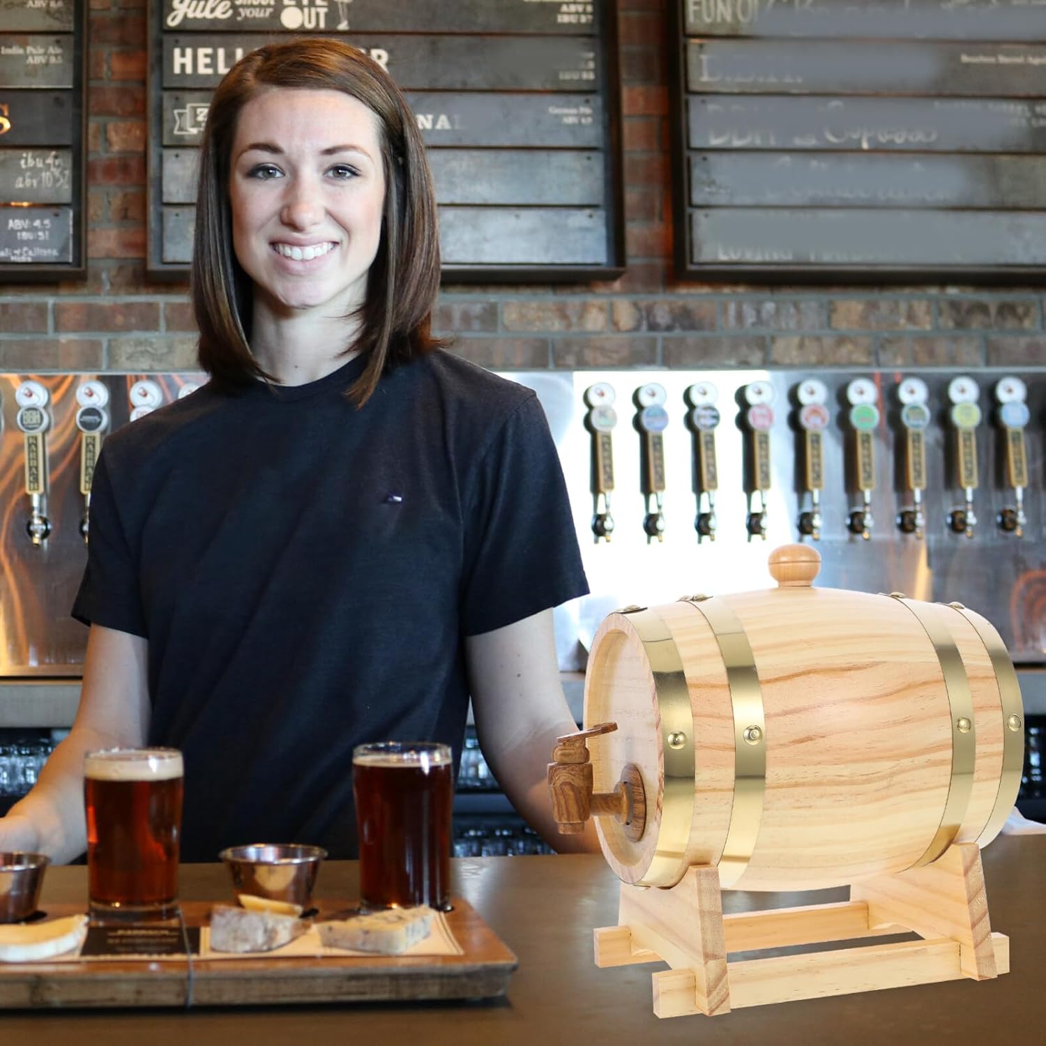 Alipis Scene Decoration Props Wooden Wine Barrel Model Set Wine Barrel Holder Multi-functional Design