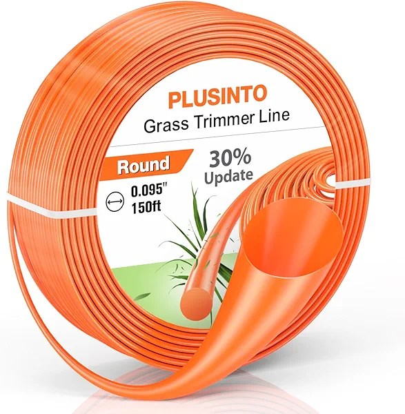 PLUSINTO String Trimmer Line .095", 150 Feet Weed Eater String, Round Trimmer Line for Universal Replacement, Orange Premium Nylon String Trimmer Line for Medium& Heavy Grass&Weeds (2.4mm, 45m)