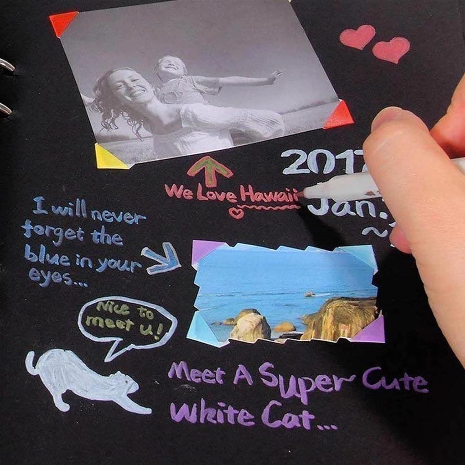 Drengdrau 11.4 x 8 inch Scrapbook Photo Album, Black 80 Pages Hardcover DIY Memory Scrapbooking, Wedding Guest Book Anniversary Photo Album with Silk Ribbon