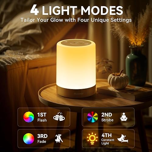 Miniatura 5 de Auxmir Luz nocturna para niños y bebés, lámpara táctil regulable para guardería, 11 colores RGB, 5 brillo, lámpara de mesita de noche recargable