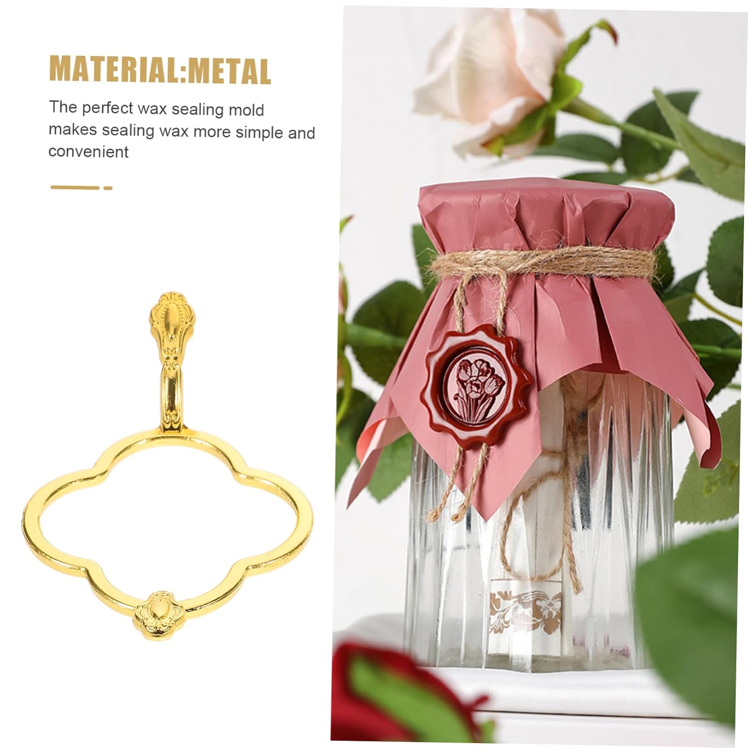 STOBOK 2pcs DIY Wax Seal Stamps Metal Sealing Wax Molds Heart Four Leaves Shapes for Wedding Invitations Scrapbooking