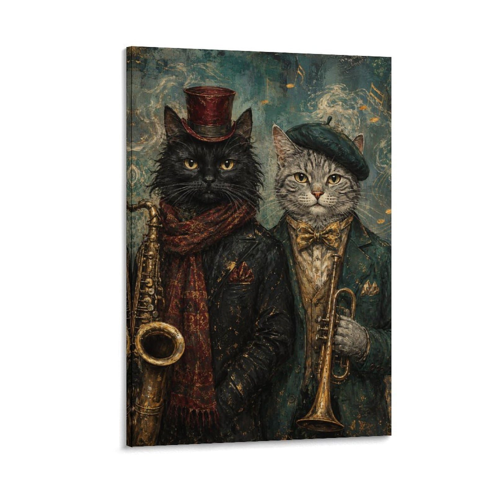 W7C8U2X3 Vintage Musician Cats Canvas Wall Art, Whimsical Cat Wall Art