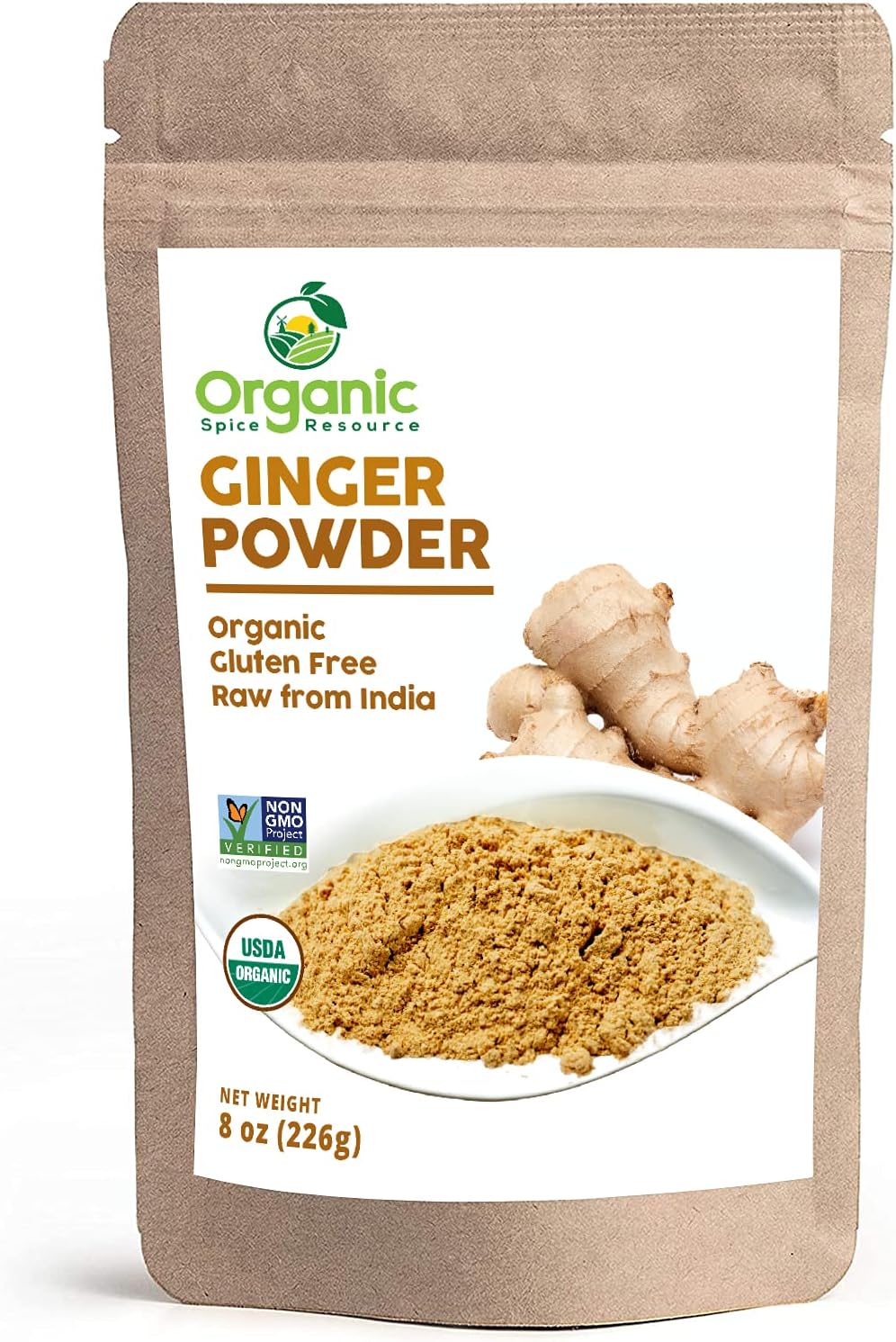 Organic Ginger Powder | 8 oz (226g) | USDA Organics and Non-GMO Verified Project Approved | Product of India | 100% Raw and Natural | Resealable Bag by SHOPOSR