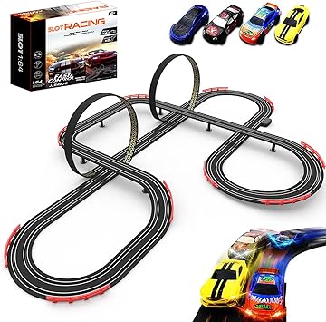 Slot Racing Car Track for Kids 28Ft Electric Powered Race Tracks Sets for Boys and Kids,Dual Racing with 4 High Speed Cars and 2 Hand Controllers, Gift Toys for Children 6,7,8 Years Old