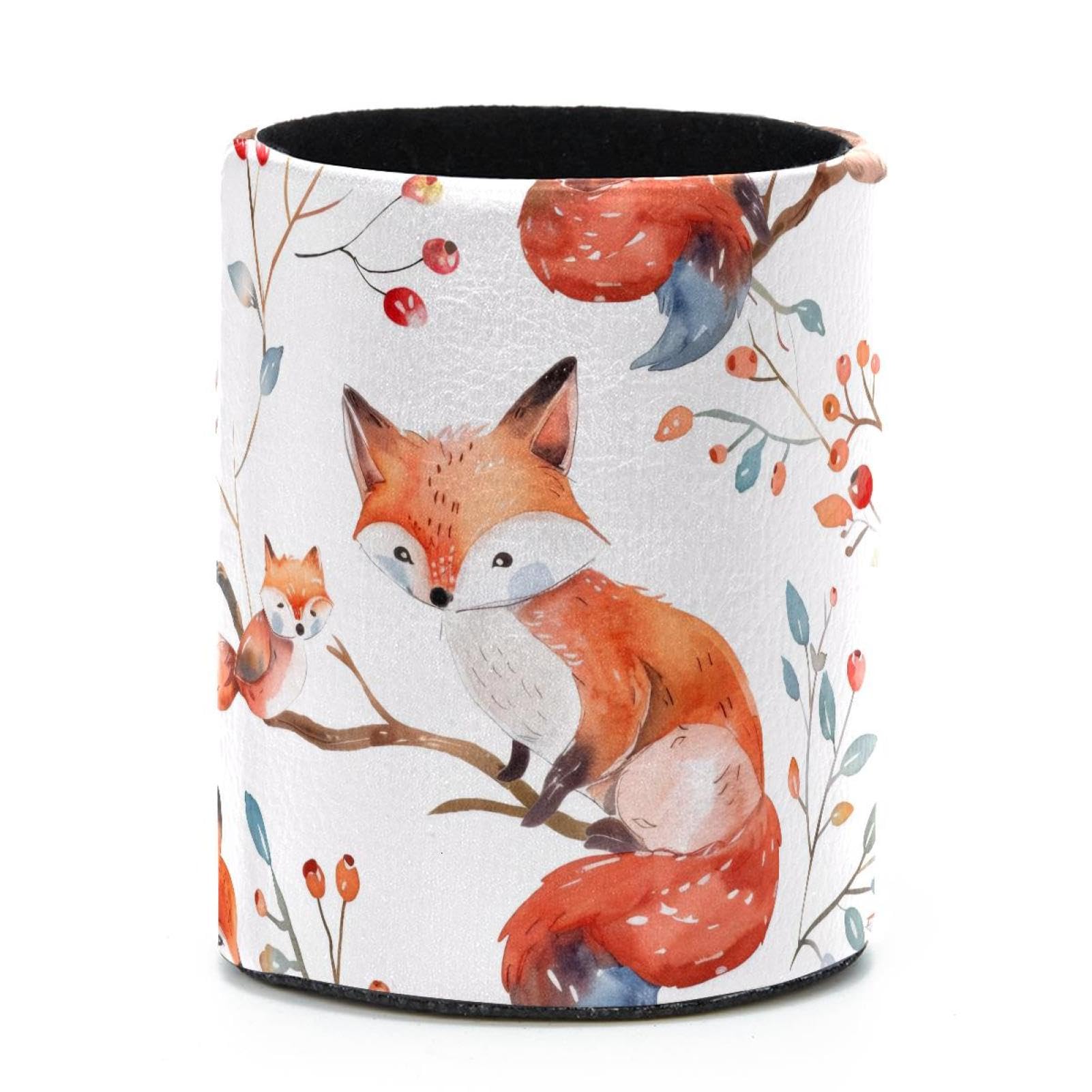 VAPOKF Round Pencil Holders for Desk, Watercolor Foxes Pen Holders Pen Pot Makeup Brushes Storage Desktop Stationery Supplies Organiser for Home Office