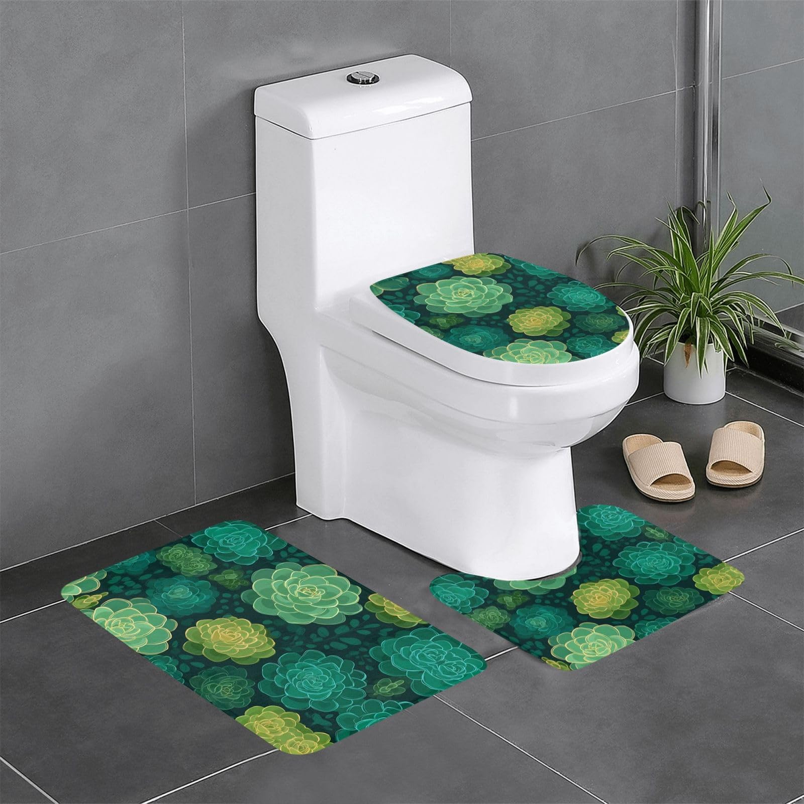 Ensemble tapis de bain avec contour toilette et tapis ovale antidérapant