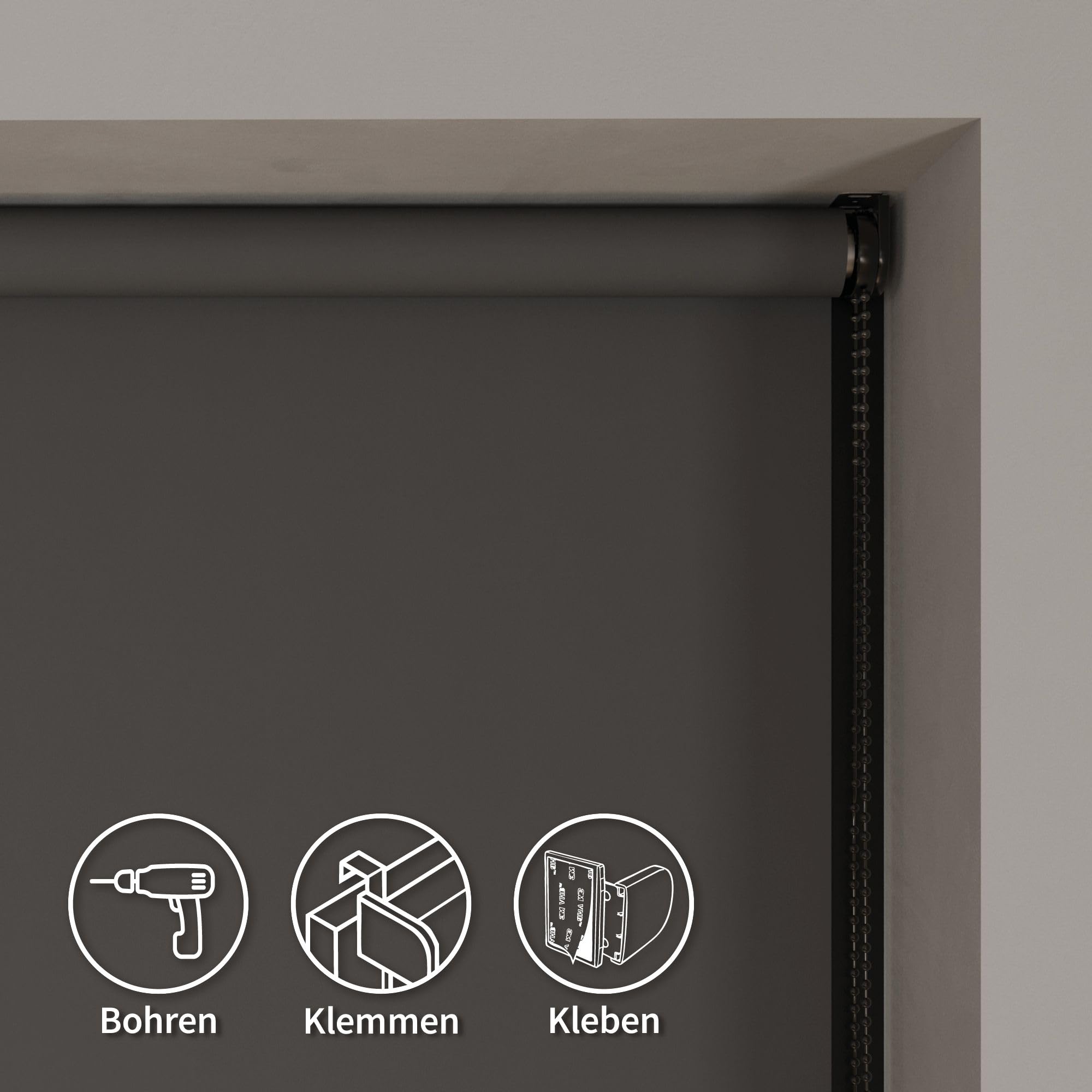 Cocoon Luxus Verdunklungsrollo Ohne Bohren 85 x 190 - Anthrazit | Klemmfix Thermorollo - 100% Verdunkelung - Beidseitig Farbgleich & Kette in Metall - Vollständiger Grössenbereich - Kürzbar
