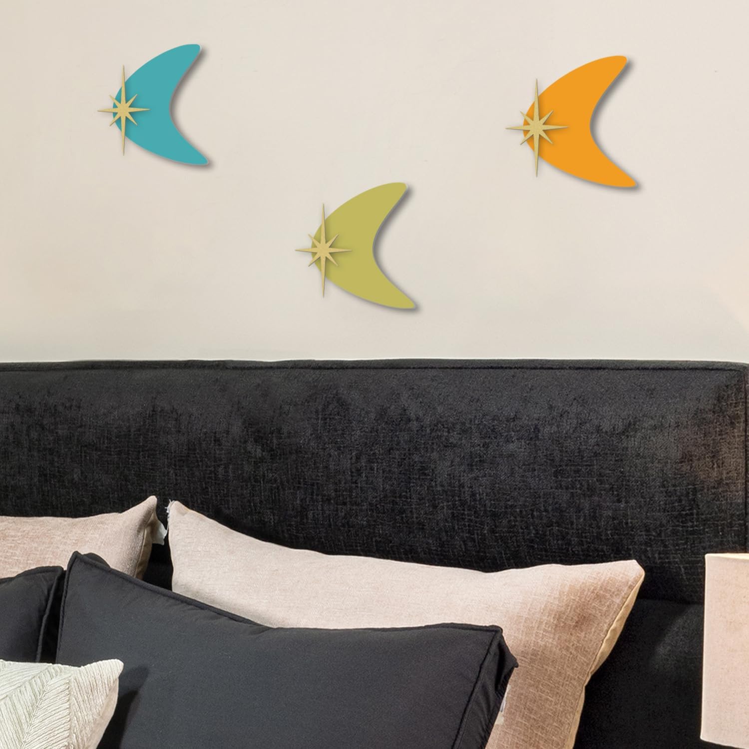 LiveInUrban Starburst Mid Century Modern Wall Decor, Atomic Boomerang Colorful 3PCS 10.43"x37.4"