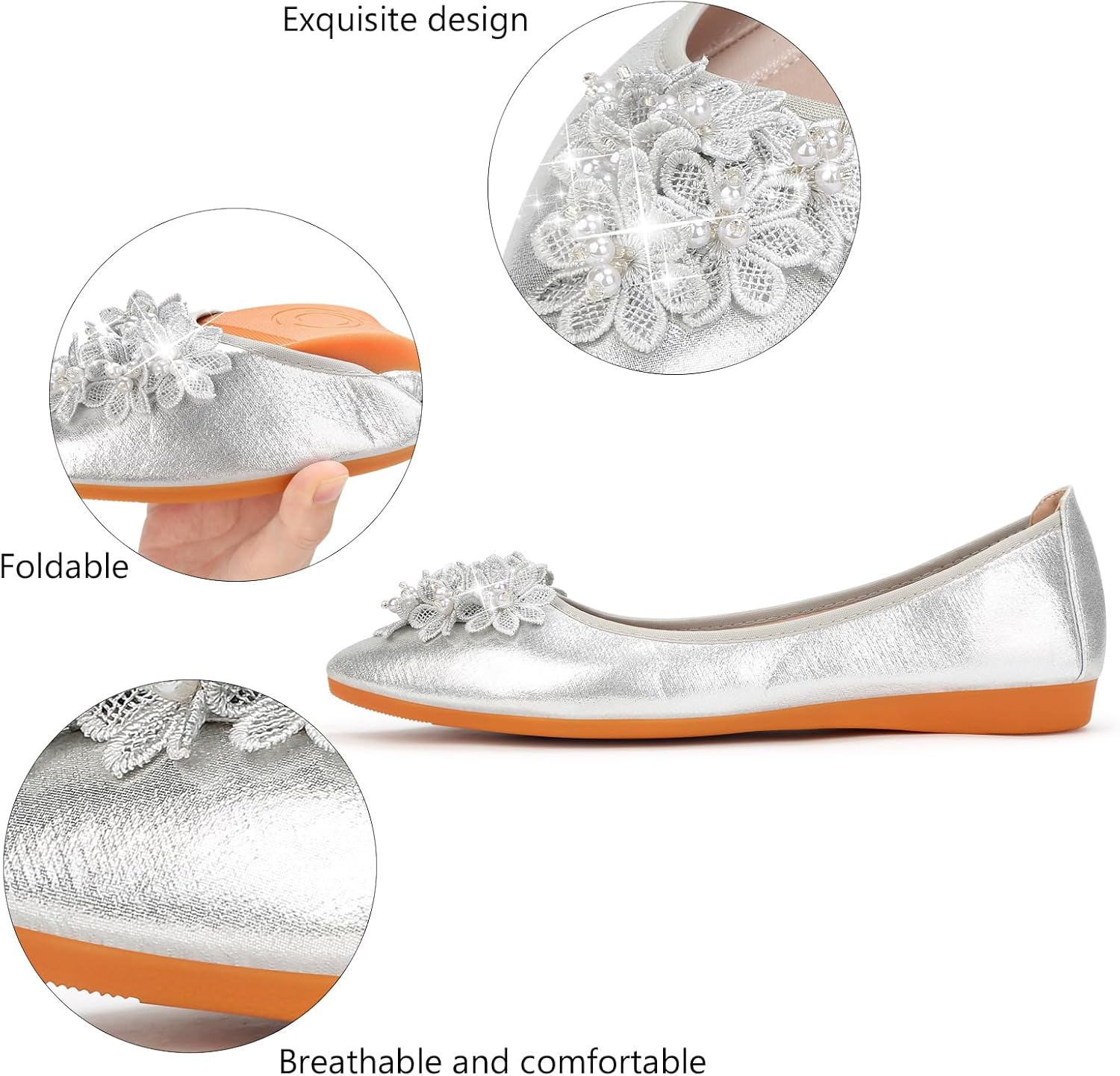 KUNWFNIX Women's Ballet Flats Foldable Classic Crown Rhinestone Slip On Bowknot PU Leather Faux Suede Pointed Toe Comfort Flat Casual Dress Shoes image 4