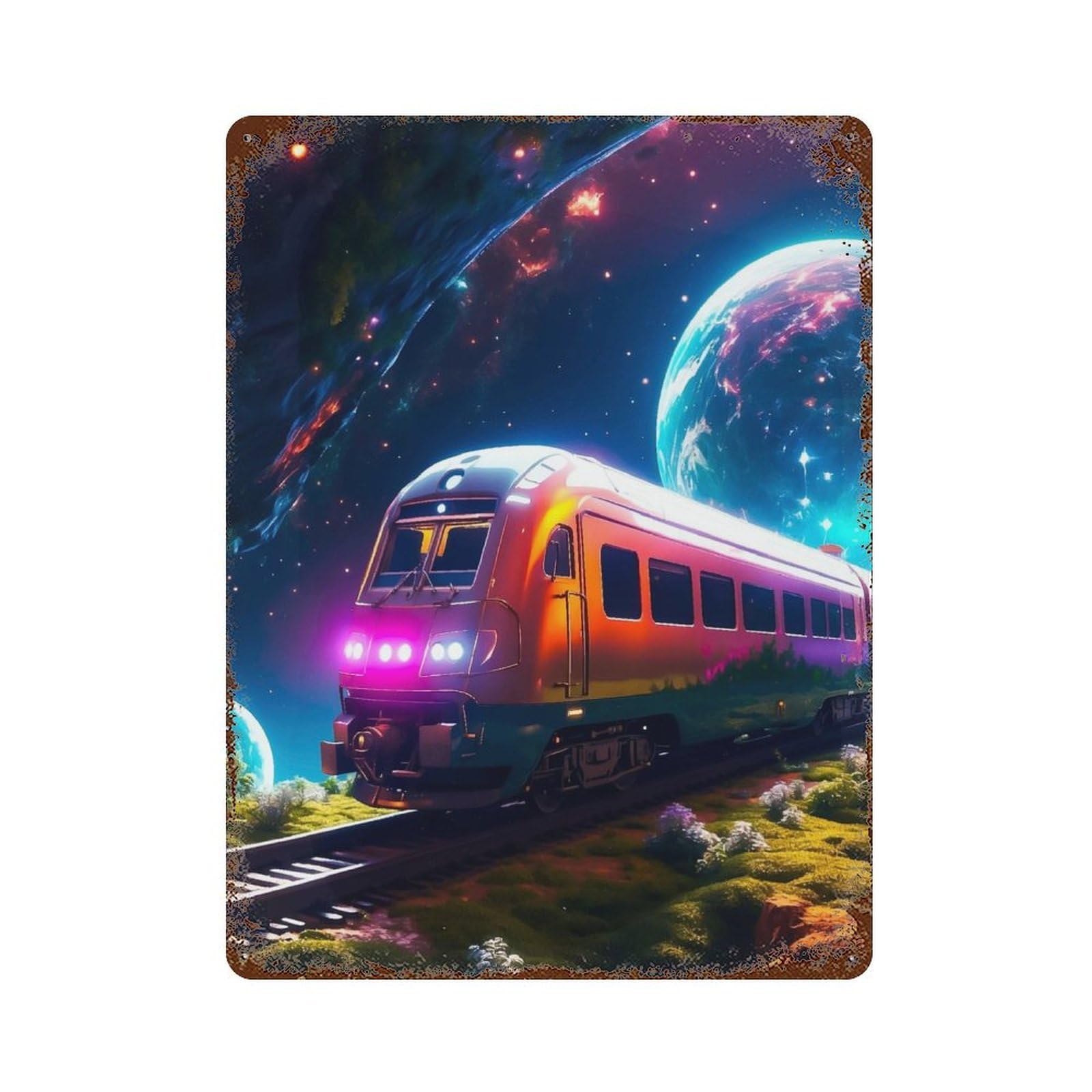 Galactic Station 15.7"x11.8" Rust Effect Tin Sign, Rustic Home Decor for Office, Studio And Wall Decor
