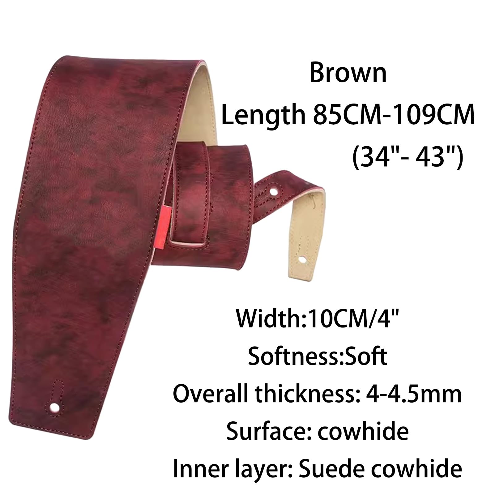 Guitar Strap 4-calowy skórzany pasek gitarowy ze skóry bydlęcej Regulowany pasek do gitary elektrycznej, akustycznej i basowej(85-109cm*10cm)