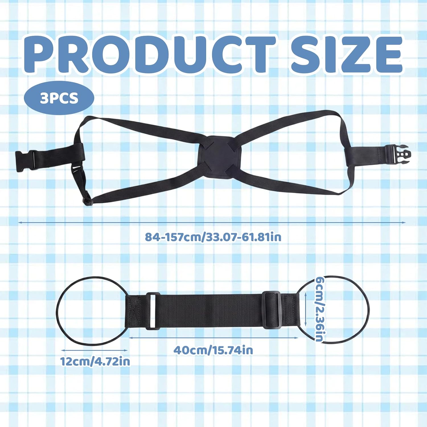3Pcs Luggage Connector Straps Set, Adjustable Luggage Connector Straps for Suitcases, Multi Use Strong Add a Bag Strap Travel Accessories to Secure Backpacks (Black)