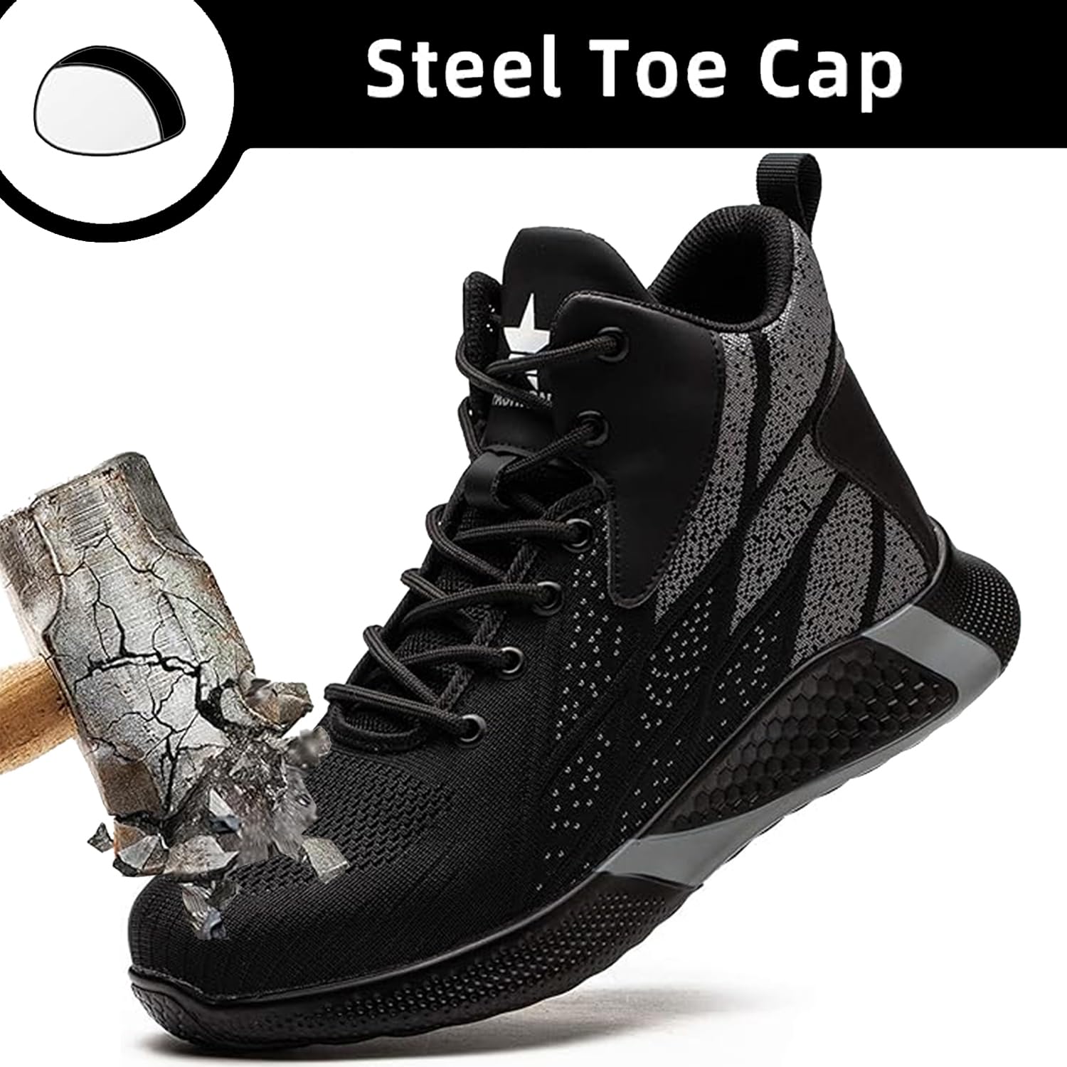 Buty Robocze Męskie Damskie Lekkie Wysoka Cholewka Obuwie Ochronne Antypoślizgo Weoddychające Buty Budowlane Komfortowy 8081/Czarny 46