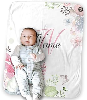 Personalized Customized Newborn Gifts Blanket,with Name for Baby Girl,Pink Blushing Baby Blanket, Soft Flannel Fleece Plush Blanket 30 X 40 inches