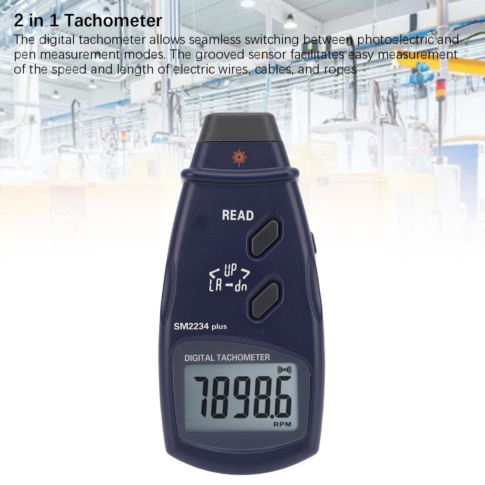 ASHATA Tacómetro Digital Pantalla LCD de 5 Dígitos para Fanáticos y Embarcaciones Rango de 99999 RPM ABS Liviano con Caja de Almacenamiento