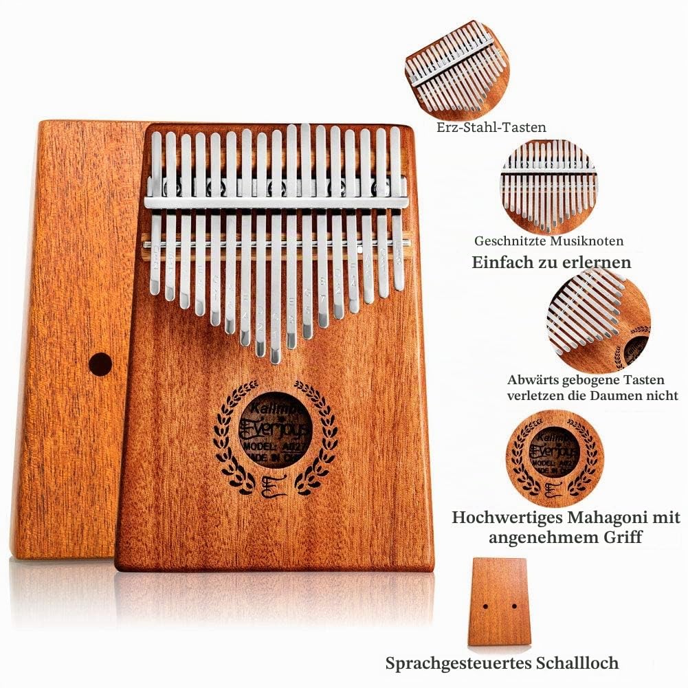 Kalimba Daumen Klavier 17 Schlüssel, Tragbare Fingerklavier -Marimbas Mit Tragensack, Schnelles Songbook, Tuning Hammer, alles in Einem Kit