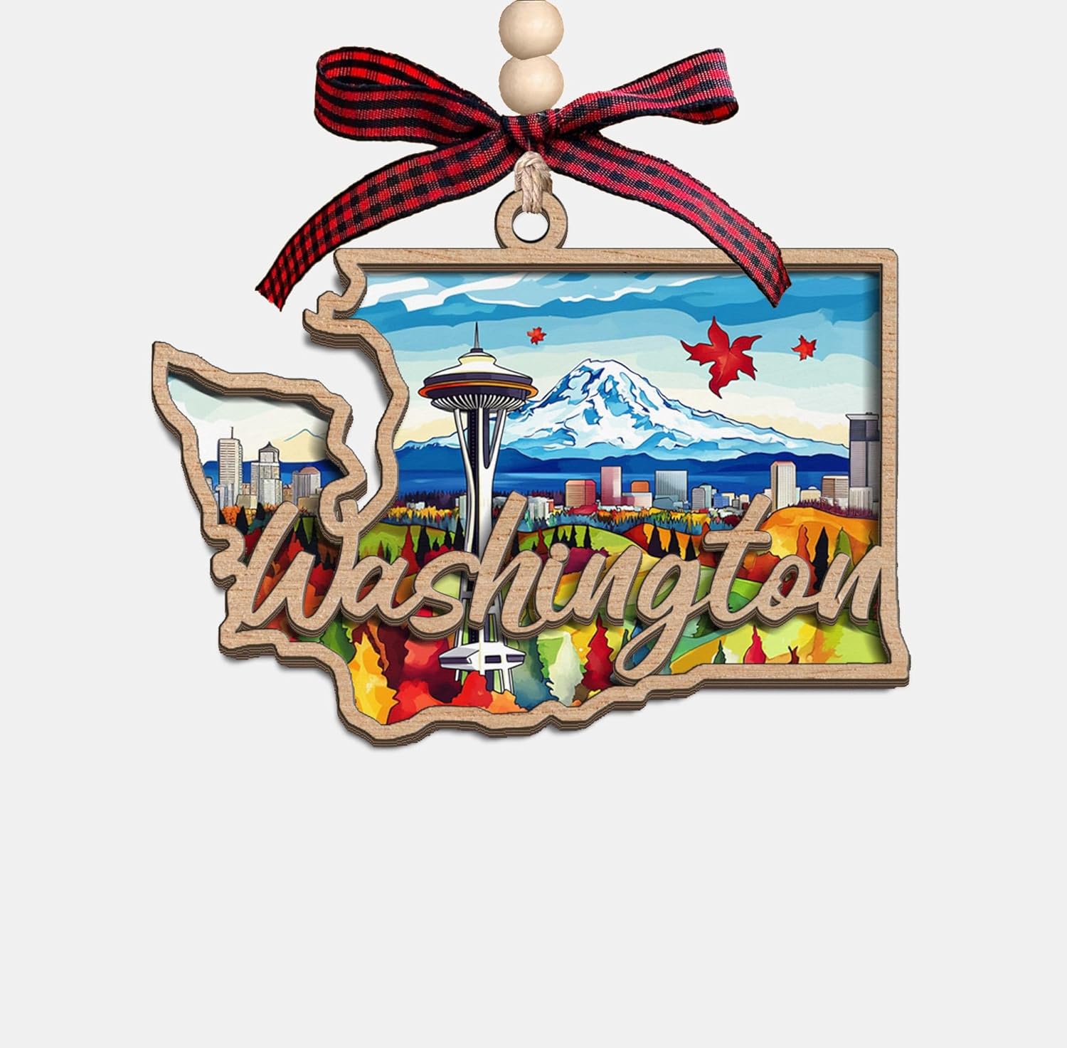 Washington State Christmas Wooden Ornament - 2-Layer Laser-Cut Wooden Keepsake - Rustic Holiday Decor & Ideal Travel Gift for Women Men Family & Friends - Washington Locals Gift