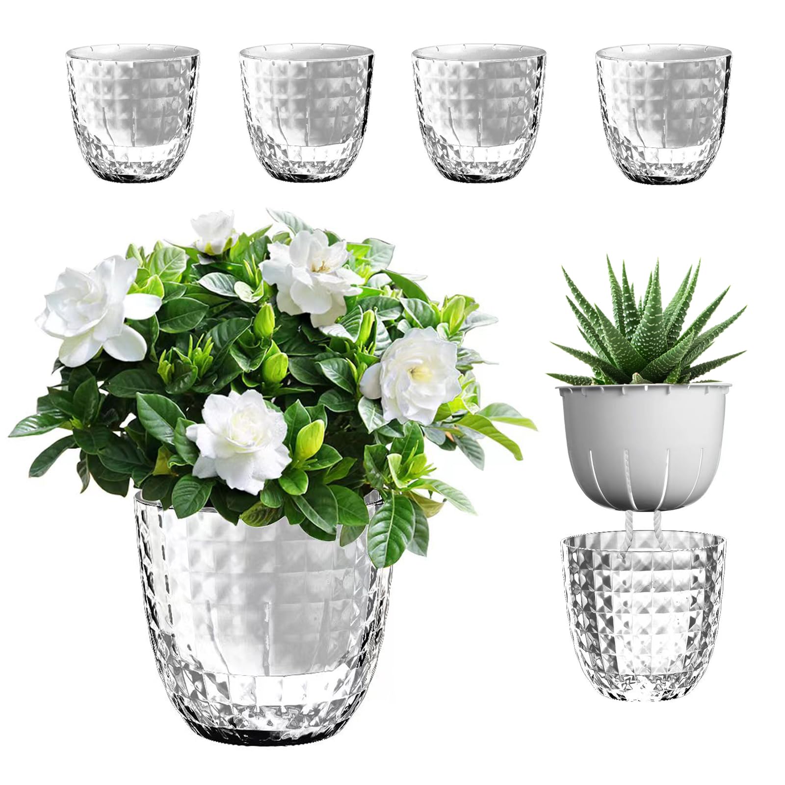 Etvski 4 inch clear self watering pots 6 pack