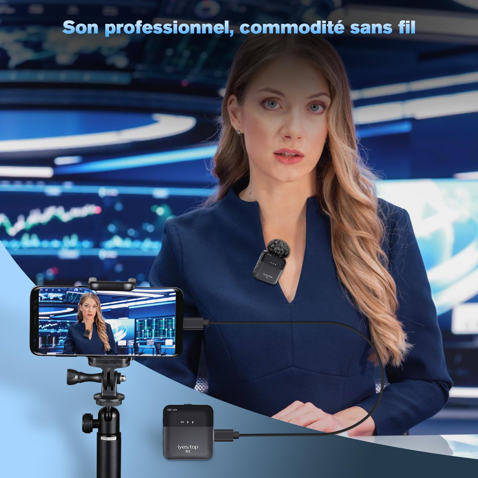 Micro Cravate sans Fil pour iPhone/iPad/USB C Smartphone, Mini Wireless Bluetooth Microphone avec Surveillance en Temps Réel/Public, Ducking Audio, Sourdine - Micro Cravate pour Vlog, Youtube, TikTok