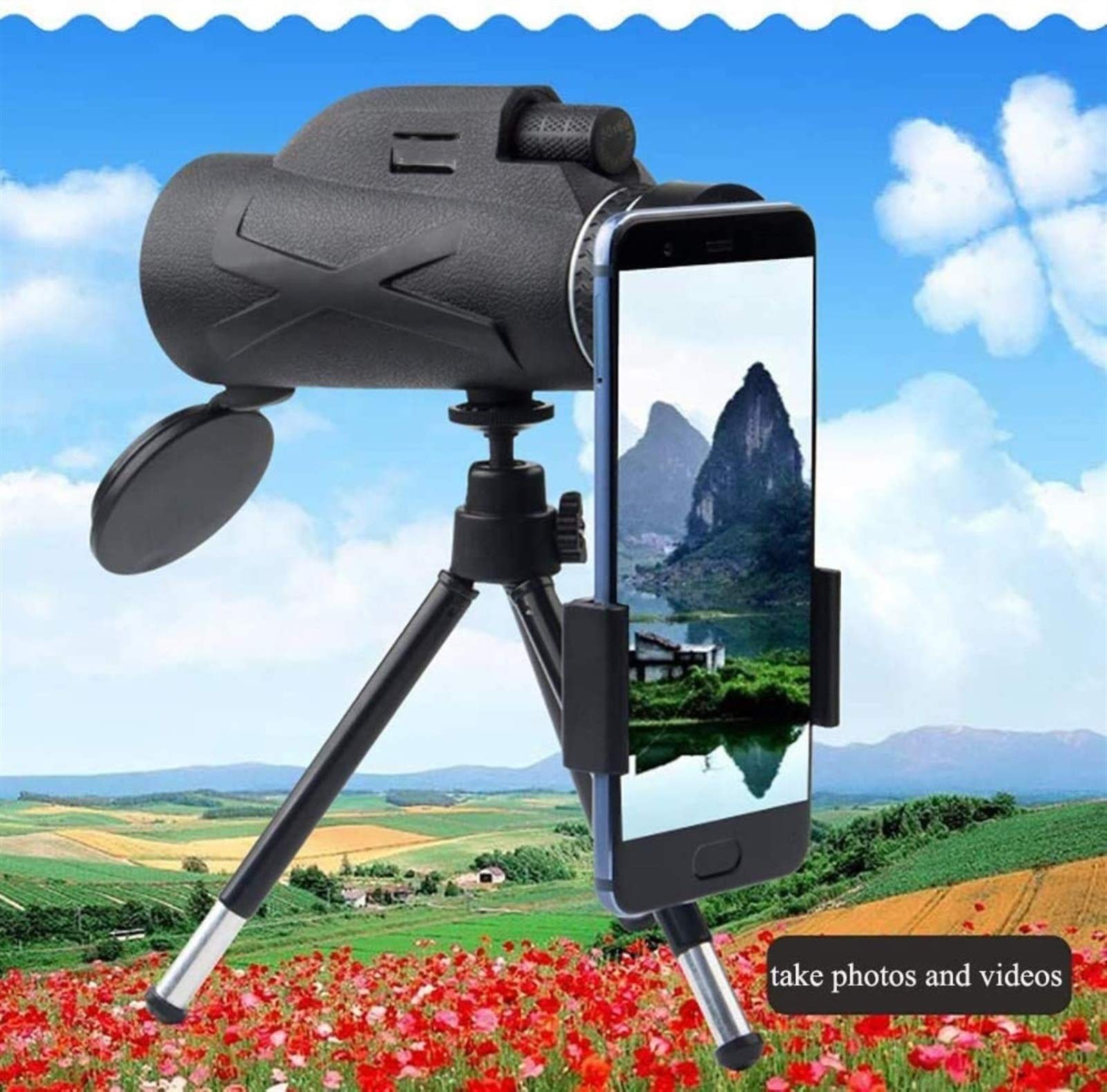 Monocular portátil 80X100 de Alta Potencia y monocular con Prisma BAK4, Clip Simple para teléfono móvil + Soporte telescópico de aleación de Aluminio