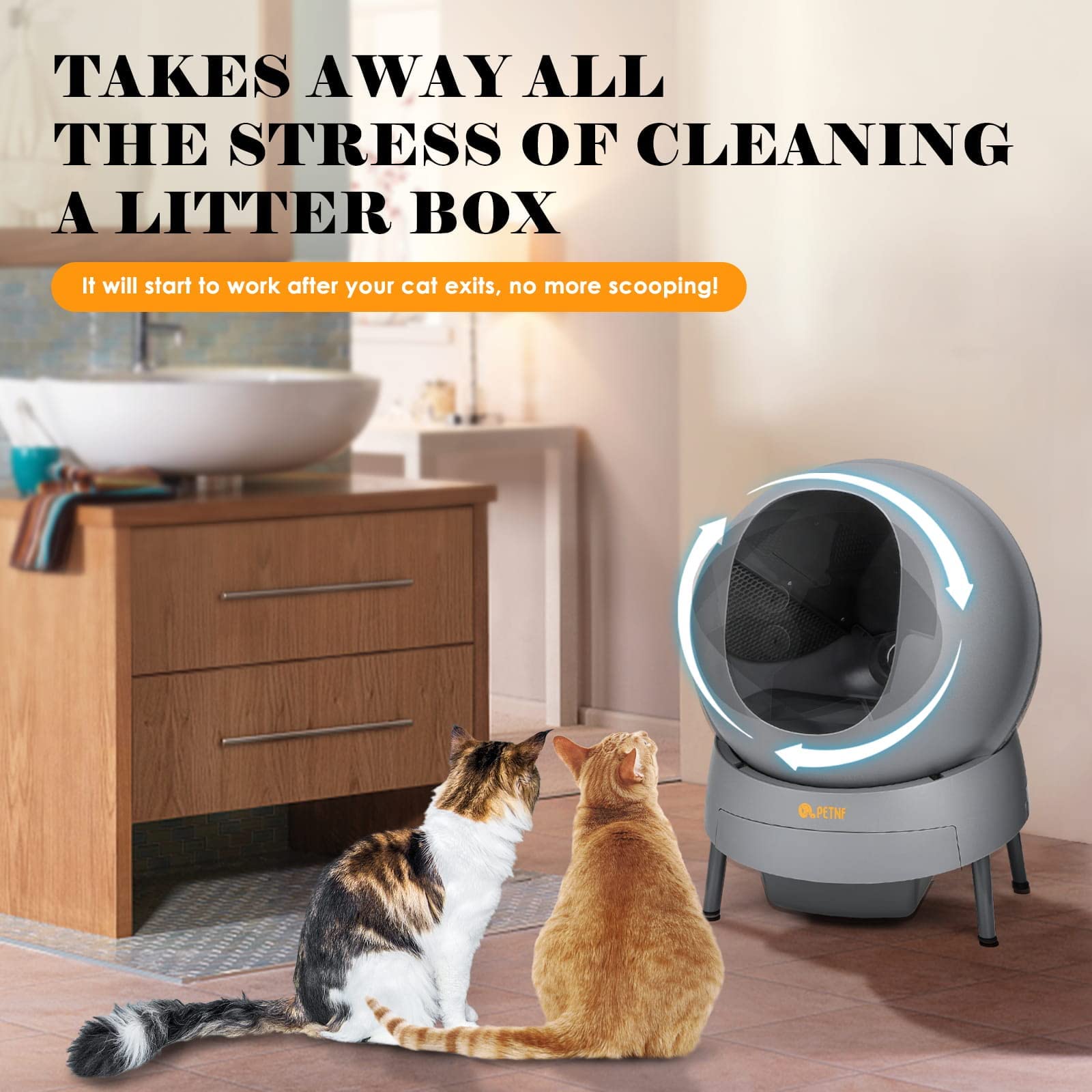 PETNF Self Cleaning Cat Litter Box with App,No More Scooping Automatic