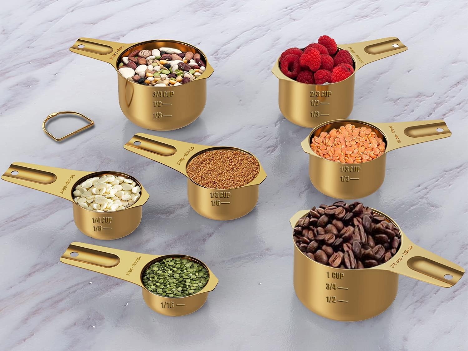 Wildone Copper Plated Measuring Cups & Spoons Set of 21 - Includes 7 Stainless Steel Nesting Measuring Cups, 8 Measuring Spoons, 1 Leveler & 5 Mini Measuring Spoons, Ideal for Dry & Liquid Ingredients