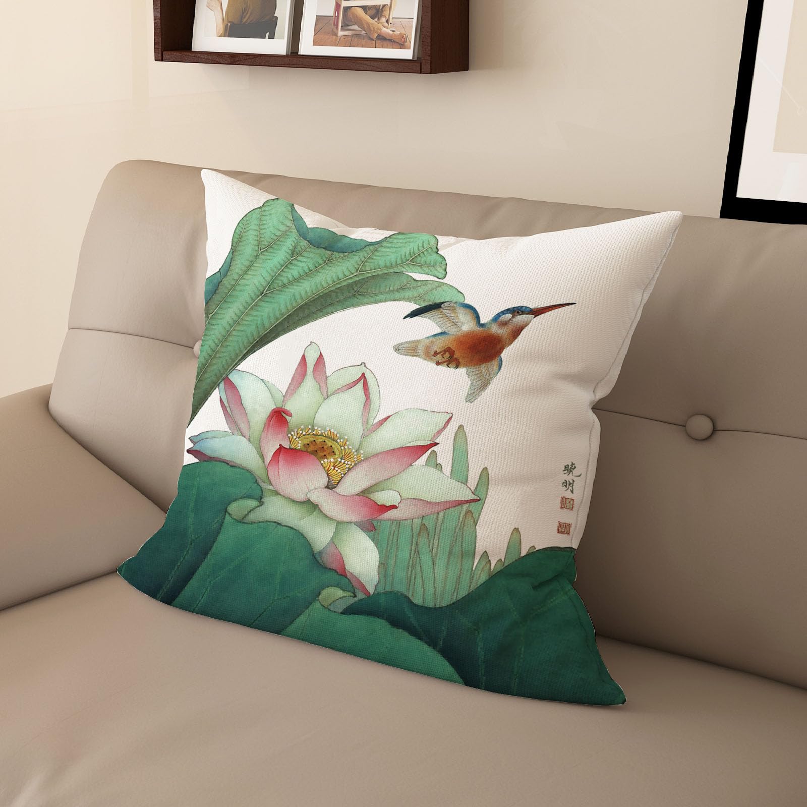 Housse de coussin floral salon nénuphar vintage en lin pour décoration canapé zen