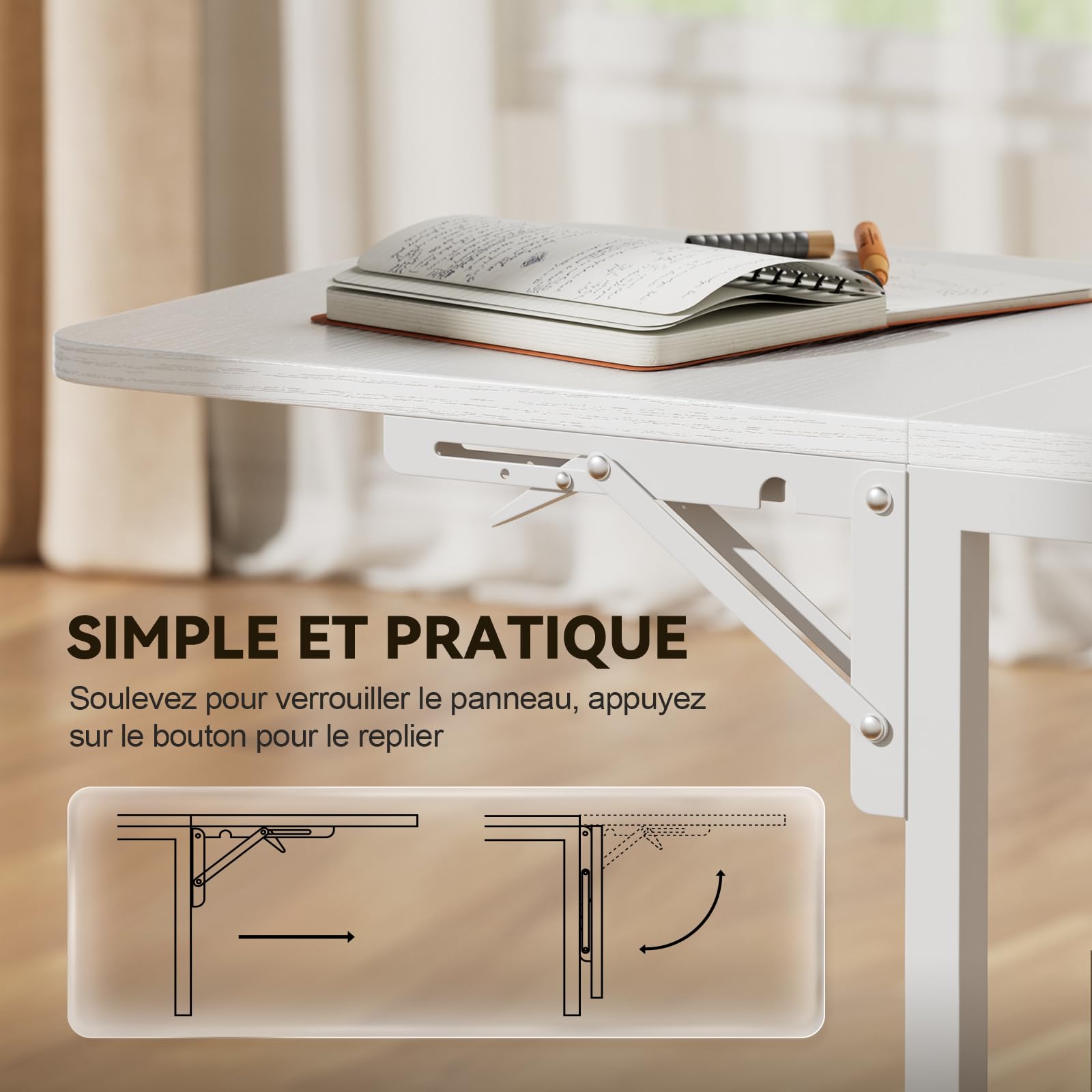 SOLAVERO Bureau Gaming d'angle, Plateau Rabattable, 140 cm, Blanc