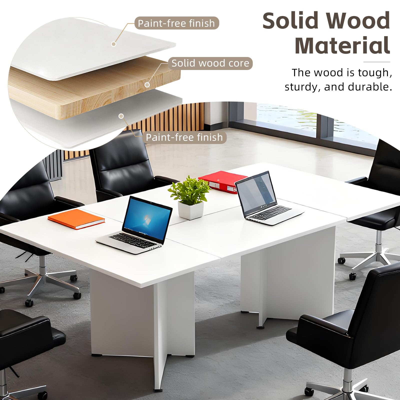 Mesa de conferencias grande, escritorio rectangular largo para 8 a 20 personas, para lugar de trabajo, seminarios y salas de entrenamiento, oficina y sala de reuniones, fácil montaje (sillas no