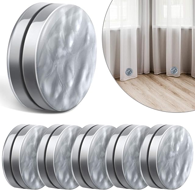 Jetec Magnetic Curtain Weights Shower Curtain Magnets Round Drapery Weights Bottom For Outdoor Curtains Tablecloth To Stop From Blowing (Gray,6 Pairs)