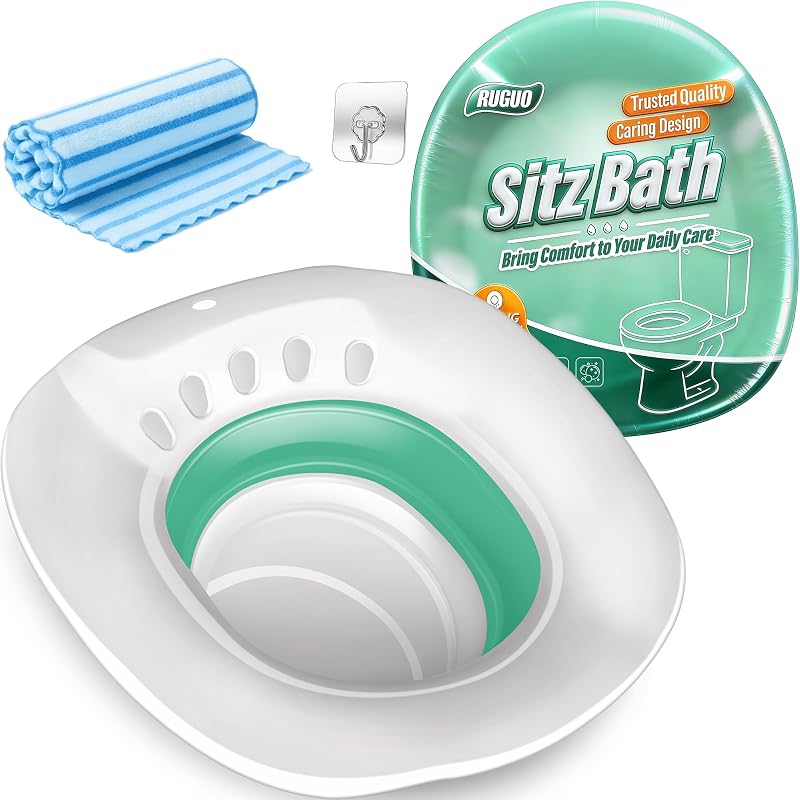 RUGUO Baño de asiento para asiento de inodoro - Asiento de vapor Yoni - Baño de asiento para hemorroides y cuidado posparto - Bidé portátil sin BPA - Lavabo plegable para remojo de sal de Epsom - Verde