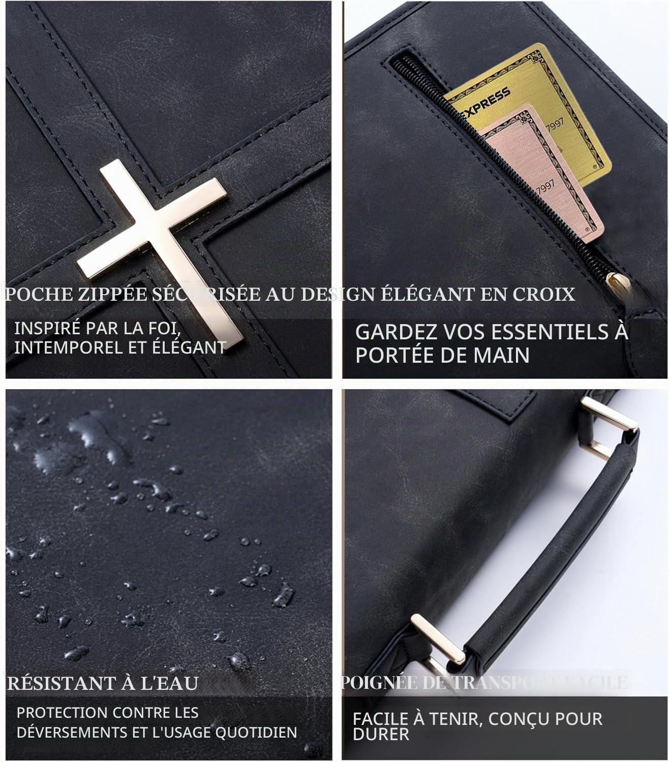 Étui bible en cuir végétalien, sac bible avec poche pour téléphone, étui bible pour homme et femme, emballage cadeau chrétien