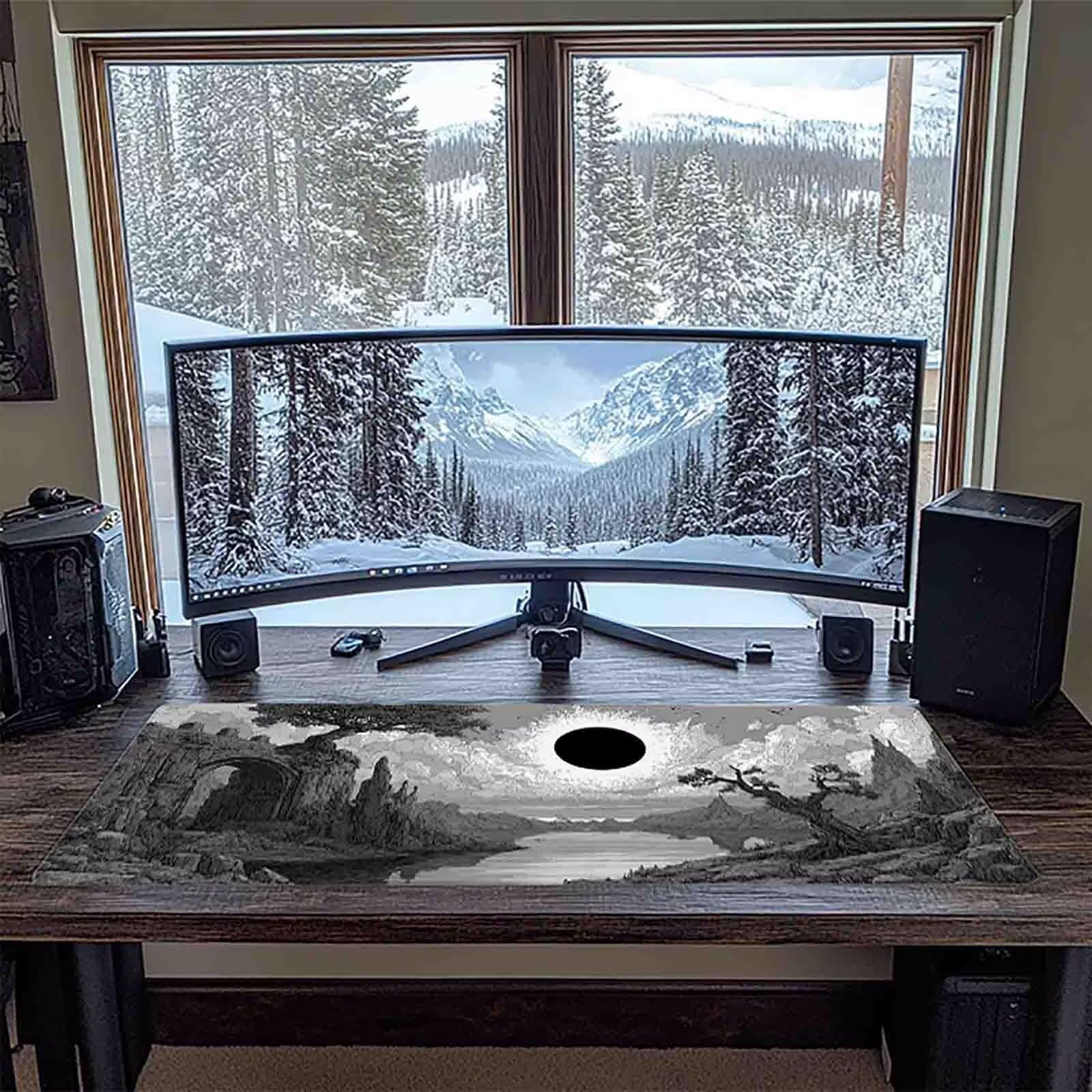 Schreibtischunterlage Grau Mauspad Gaming XXL Mousepad Wasserdichte Rutschfeste Schreibtisch Unterlage, Verbessert Präzision und Geschwindigkeit, Gaming Zubehör, Deko Büro (Landschaft,90x40cm) 2-z8427